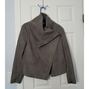 Anne Klein Womans Cardigan Jacket Faux Suede Grey M/L